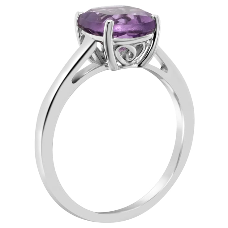 8mm Square Cushion Amethyst Rhodium Over Sterling Silver Ring