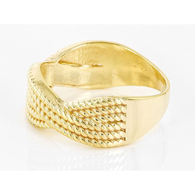 18k Yellow Gold Over Sterling Silver Textured Crossover Ring