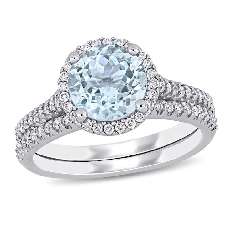 Aquamarine and Diamond 14K White Gold Ring 2.00ctw
