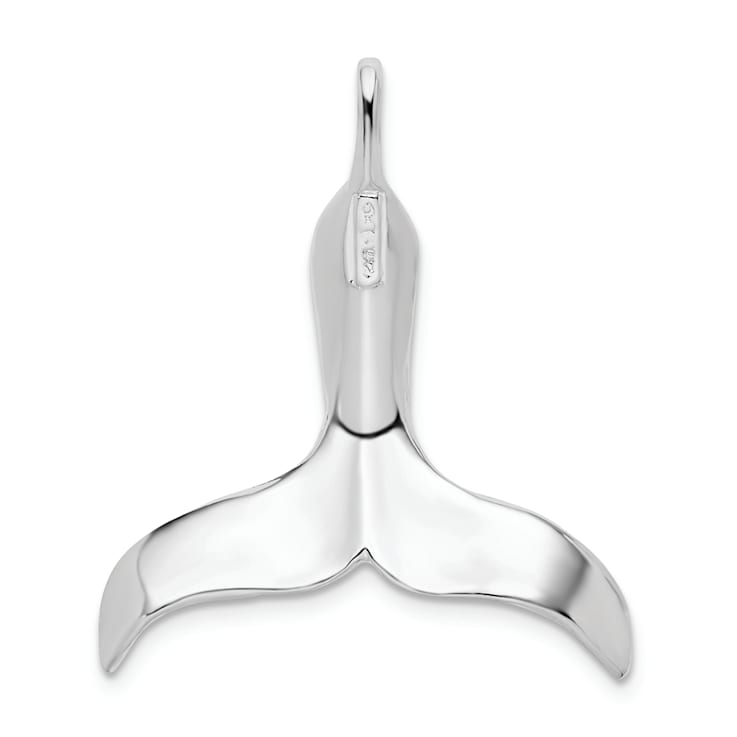 Rhodium Over Sterling Silver Polished 3D Whale Tail Pendant