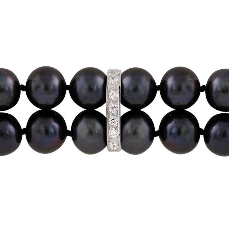 7-7.5mm Black Cultured Freshwater Pearl Silver  Bracelet