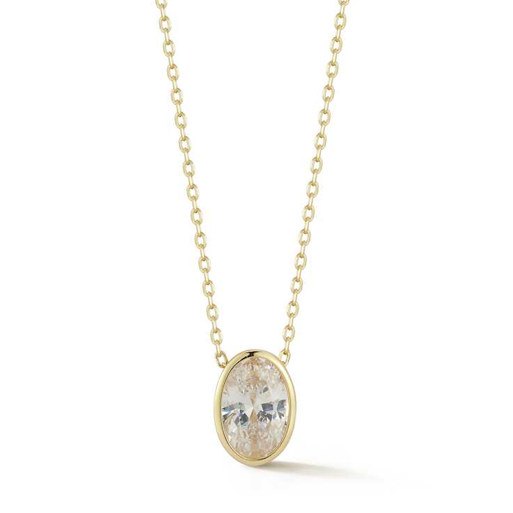 Rachel Zoe Oval CZ Solitaire Pendant Necklace in 14K Gold Over Sterling Silver