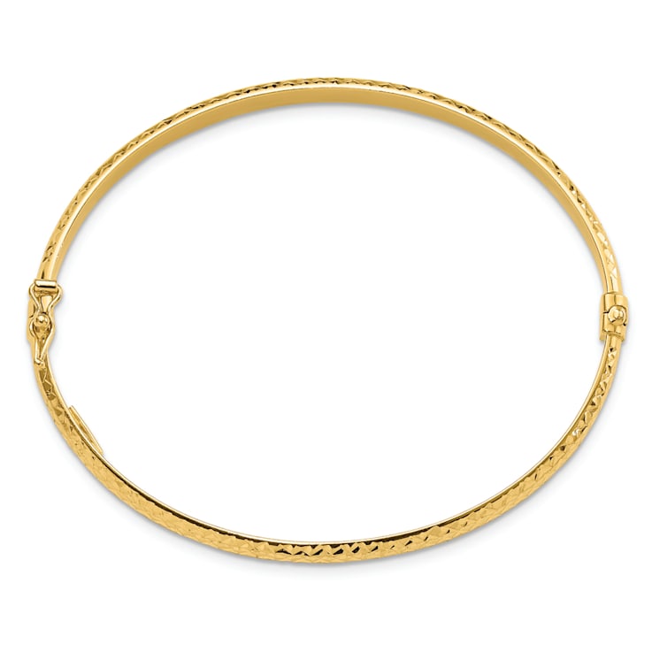 14K Yellow Gold Diamond Cut 4mm Hinged Bangle - 11Q5JA