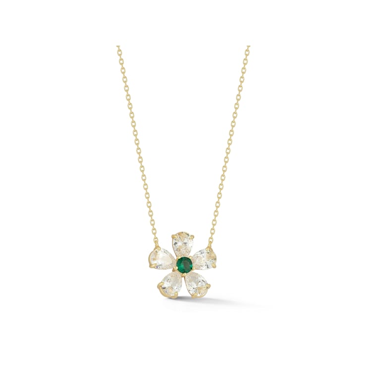 Rachel Zoe Green and White CZ Flower Pendant Necklace in 14K Gold Over
Sterling Silver