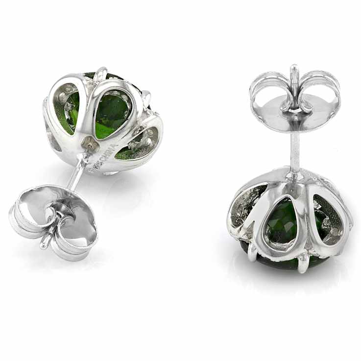 Chrome Diopside And Zircon Stud Earrings In Sterling Silver