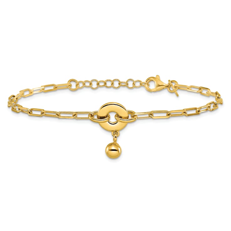 18K Yellow Gold Over Sterling Silver Circle Charm with Fancy Link Bracelet