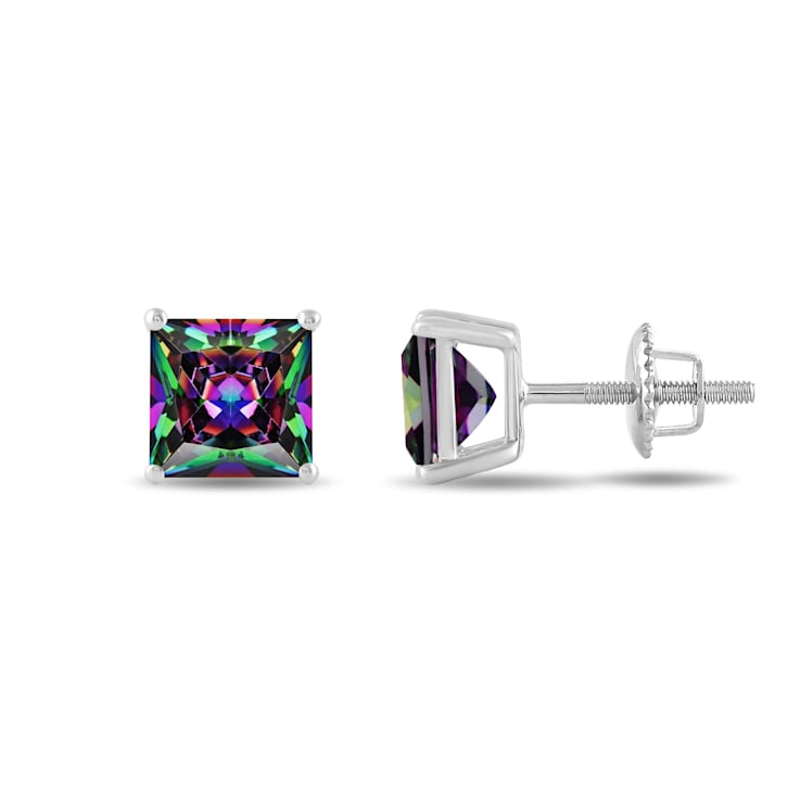 Multi-color Cubic Zirconia 14k White Gold Studs With Velvet Gift Box 4.00ctw