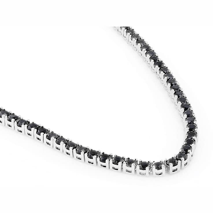 Black Spinel Tennis Necklace In Rhodium Over Brass 18 Inch 138.57ctw