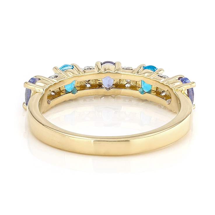 Tanzanite, Neon Blue Apatite And White Zircon Ring In 18K Gold Over
Sterling Silver 0.94ctw