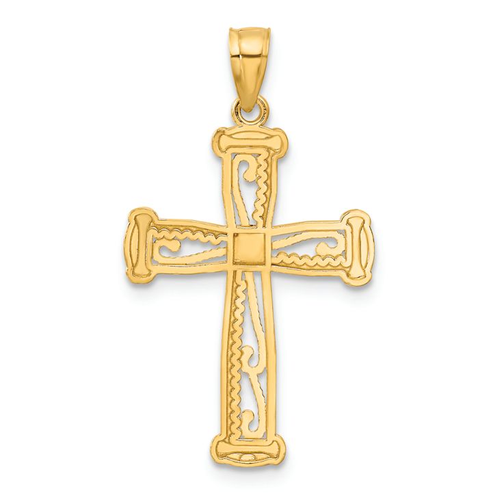 14k Two-tone Gold Diamond-Cut and Beaded Textured Cross Pendant