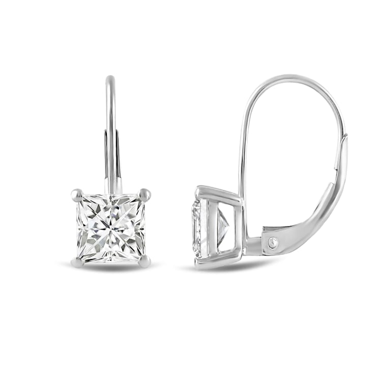 White Cubic Zirconia 14k White Gold Earrings With Velvet Gift Box 2.00ctw