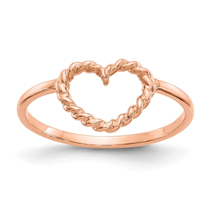 14K Rose Gold Polished and Textured Heart Ring