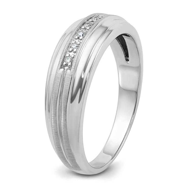 Rhodium Over 10K White Gold Men's Polished, Satin and Grooved 5-Stone
Diamond Ring