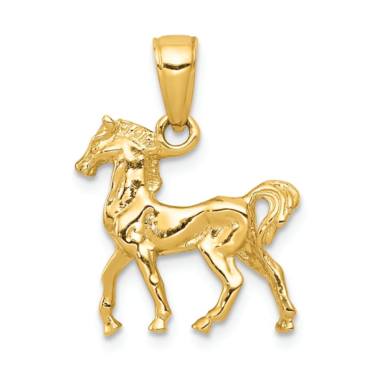 14k Yellow Gold Solid 3D Polished Horse Pendant