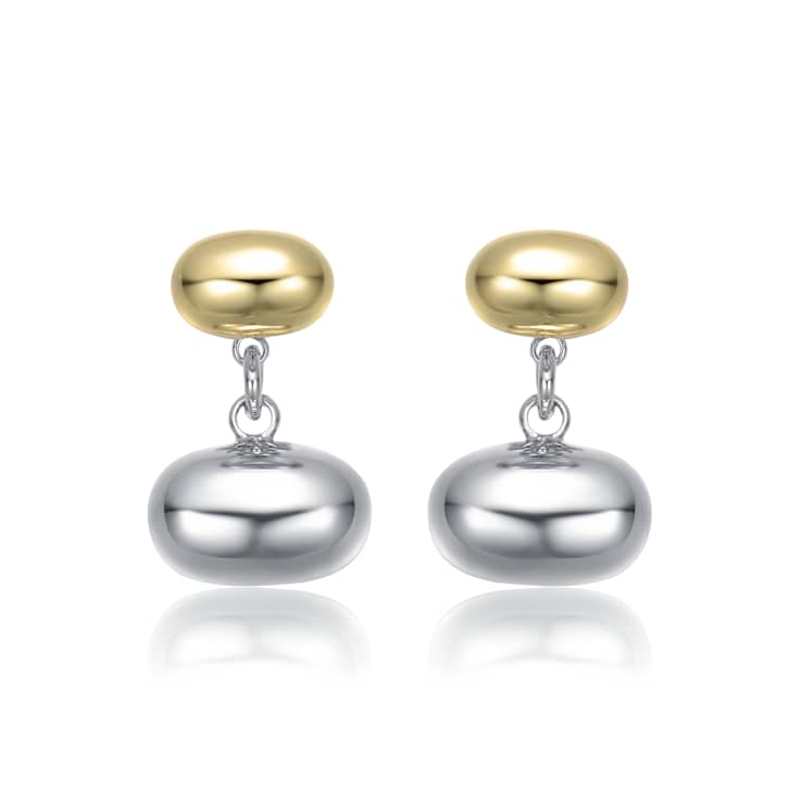Two-Tone Double Bead And Chain Dangle Earrings In Rhodium And 14K Gold
Over Brass