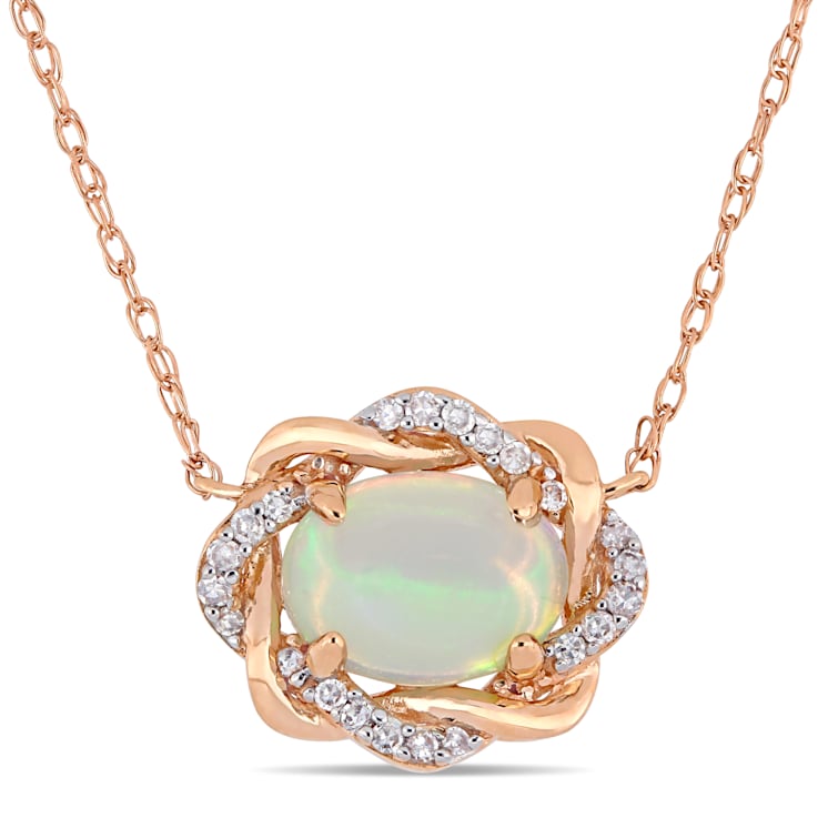 0.75ctw Blue Ethiopian Opal And 0.10ctw Diamond 10k Rose Gold Necklace