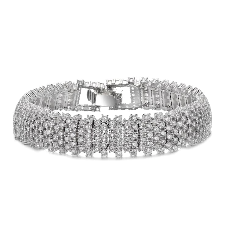 CZ Pave Link Bracelet In White Rhodium Over Brass