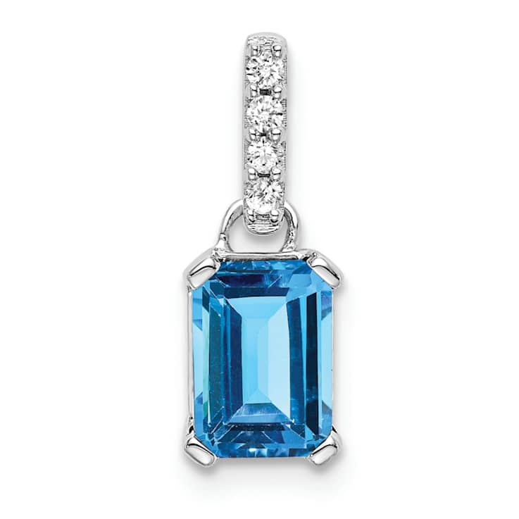 Rhodium Over 10k White Gold 1.3 ctw Blue Topaz and Accent Diamond Pendant