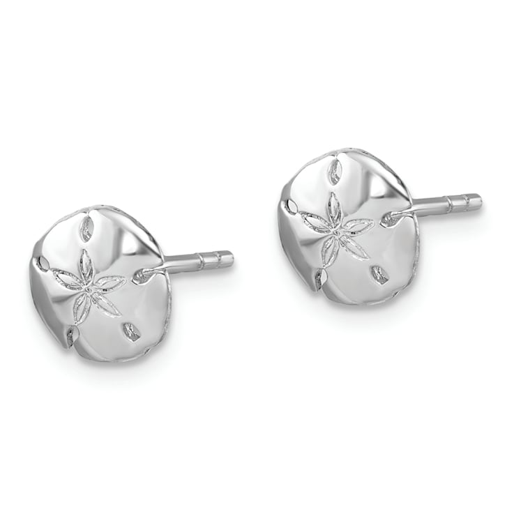 Rhodium Over Sterling Silver Polished Sand Dollar Post Earrings