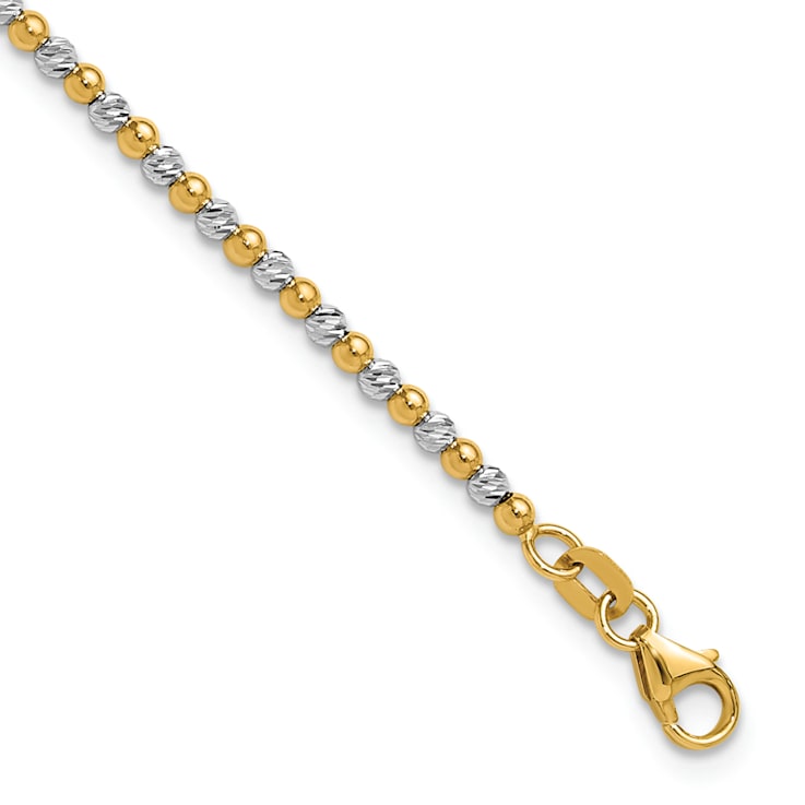 14K Two-tone Diamond-cut Beaded 7.5-inch Bracelet