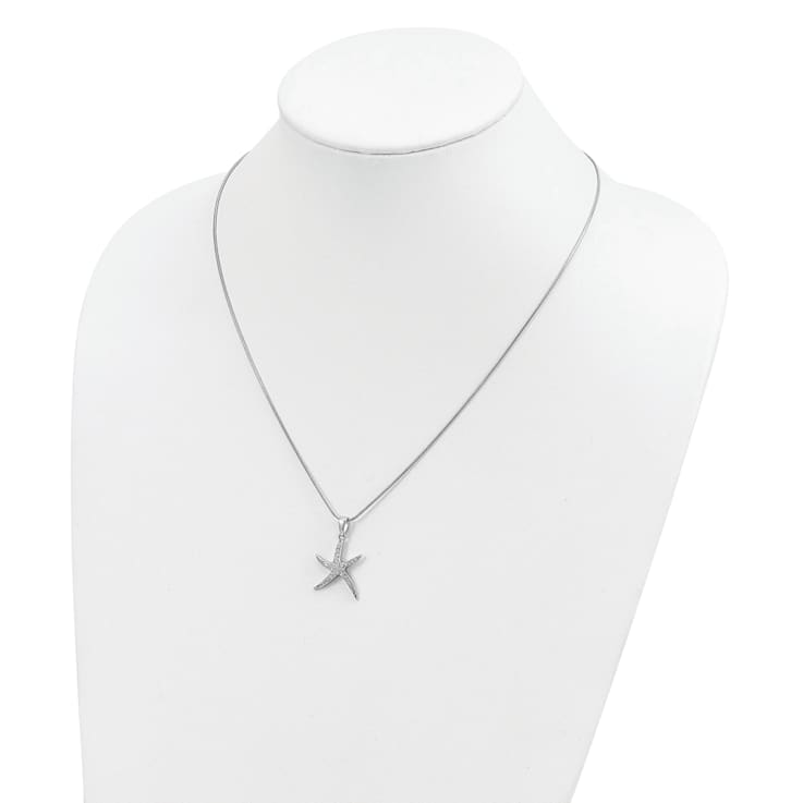 Rhodium Over Sterling Silver Cubic Zirconia Starfish Necklace