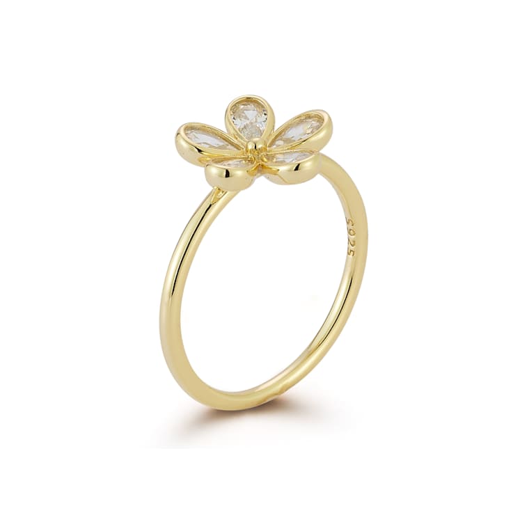 Rachel Zoe CZ Flower Ring in 14K Gold Over Sterling Silver