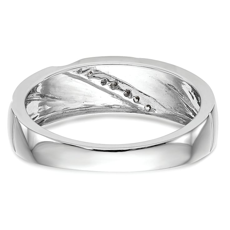 Rhodium Over 14K White Gold Diamond Trio Ladies Wedding Band 0.05ctw