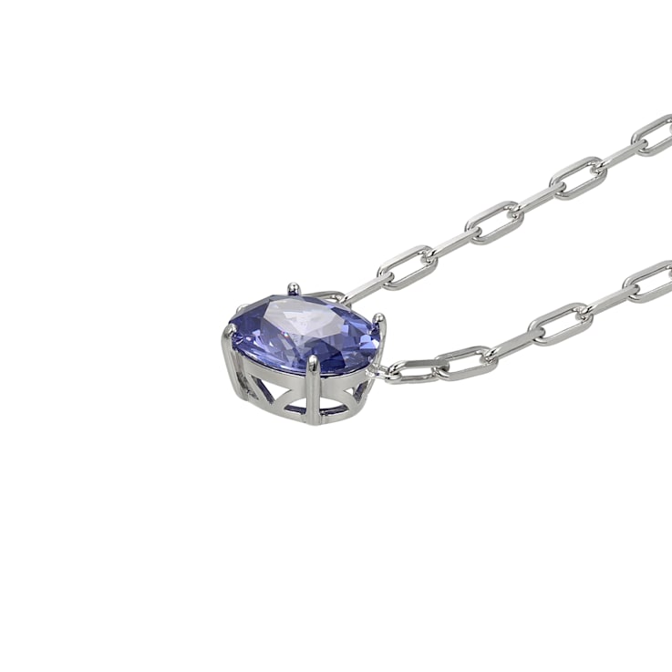 Blue Cubic Zirconia Rhodium Over Sterling Silver Paperclip Necklace 4.0ctw