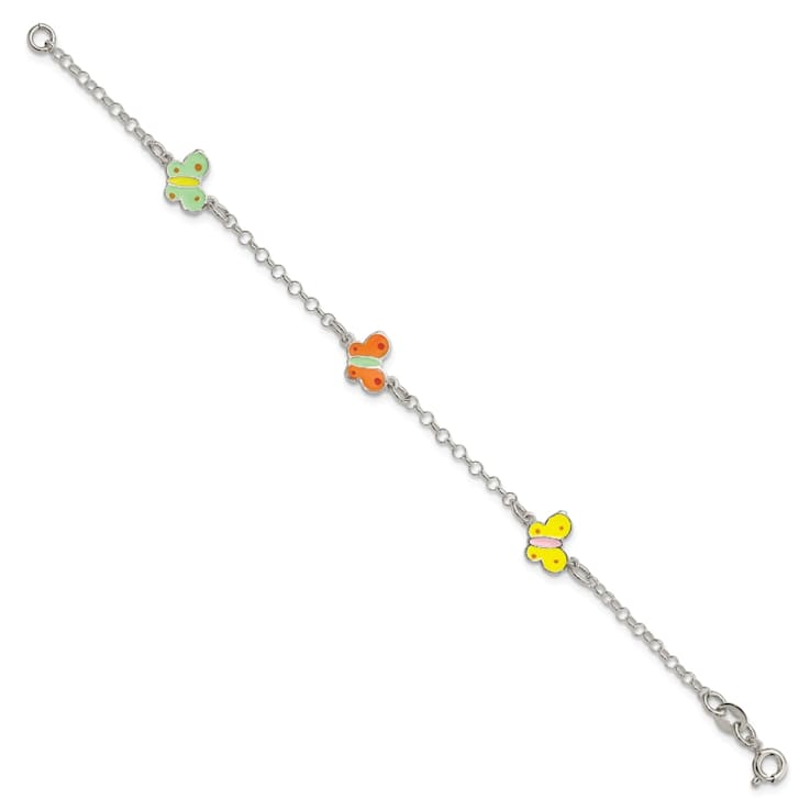 Sterling Silver Multi-color Enamel Butterflies Children's Bracelet
