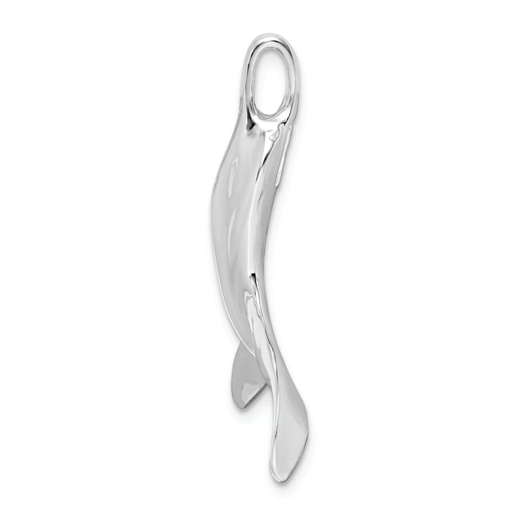 Rhodium Over Sterling Silver Polished 3D Whale Tail Pendant