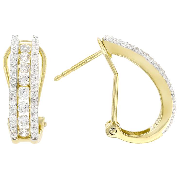 CZ J-Hoop Earrings In 18K Gold Over Sterling Silver