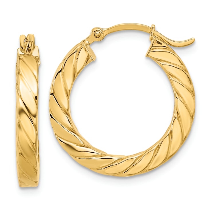 14K Yellow Gold 7/8" Polished Twisted Hoop Earrings
