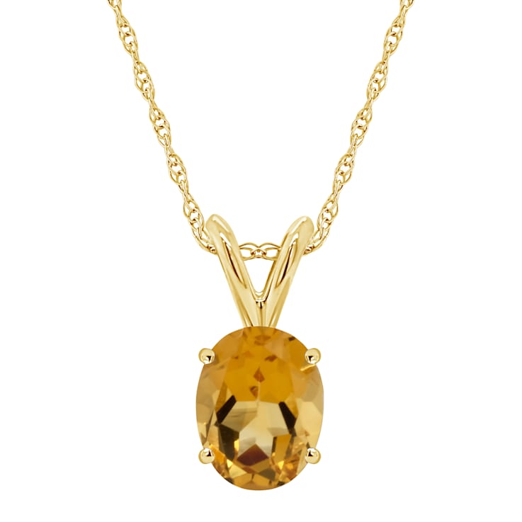 8x6mm Oval Citrine 14k Yellow Gold Pendant With Chain