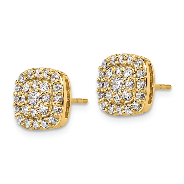 14K Yellow Gold Lab Grown Diamond SI1/SI2, G H I, Squared Halo Post Earrings