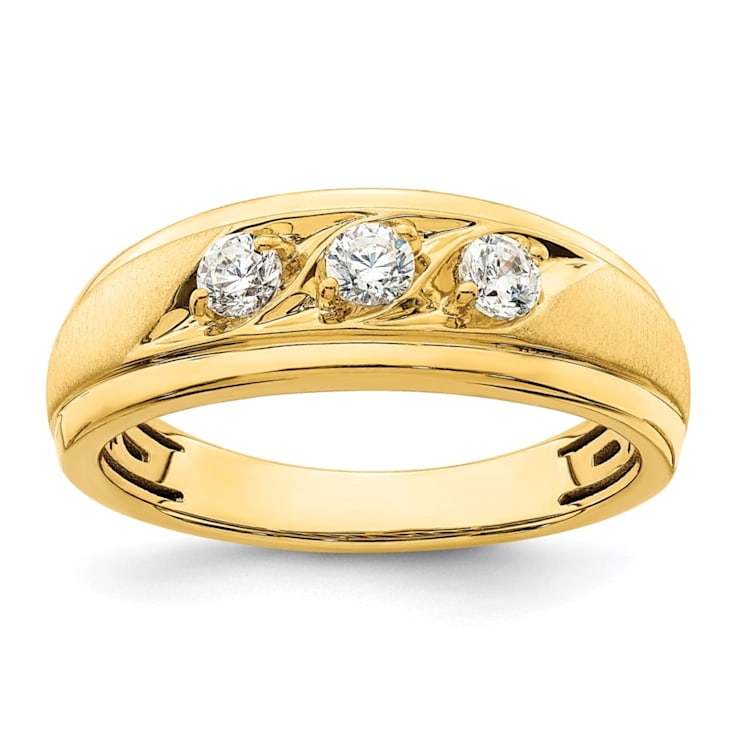 14K Yellow Gold 3-Stone Diamond Men's Ring 0.38ctw - 1BX2VA