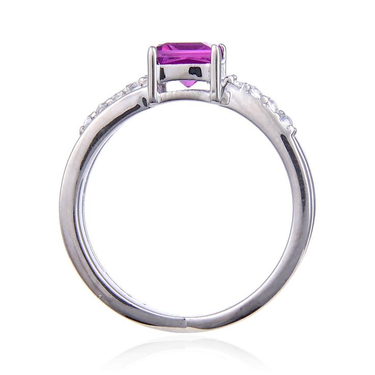 Square Lab Created Purple Sapphire and White Topaz Sterling Silver
Crossover Split Shank Ring