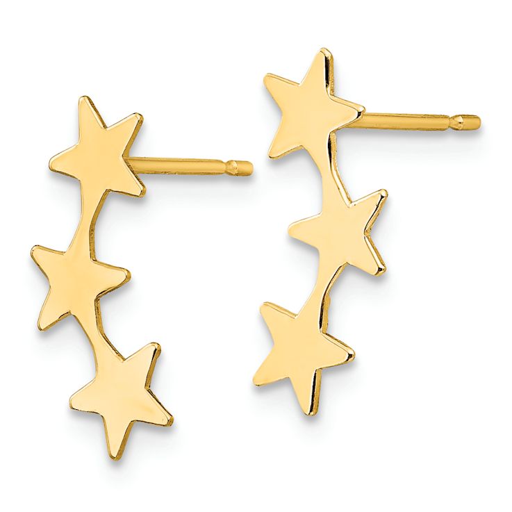 14k Yellow Gold Children's Polished 3-Star Stud Earrings