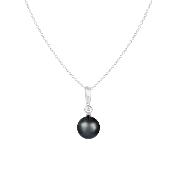 Cultured Tahitian Pearl 10mm Diamond Pendant in 14k White Gold