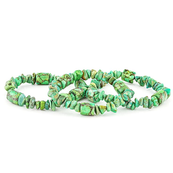 Green Turquoise Chip Bead Stretch Bracelet Set Of 3