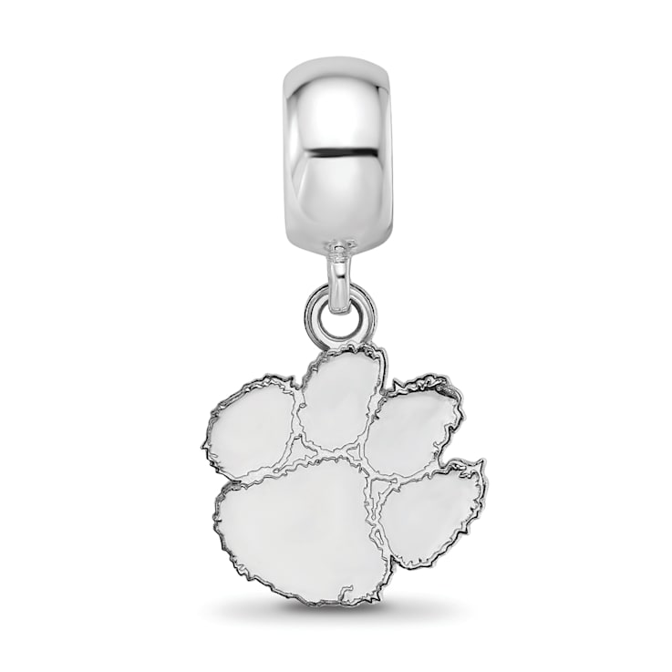 Sterling Silver Rhodium-plated LogoArt Clemson University Small Dangle Bead