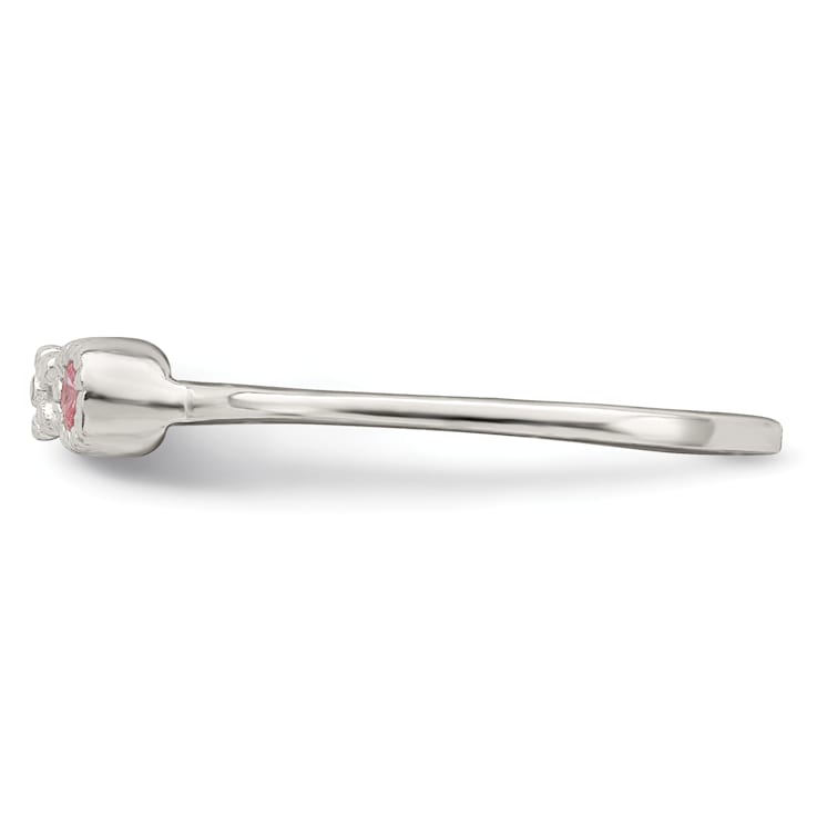 Sterling Silver Polished and Beaded Pink Cubic Zirconia Flower
Children's Ring