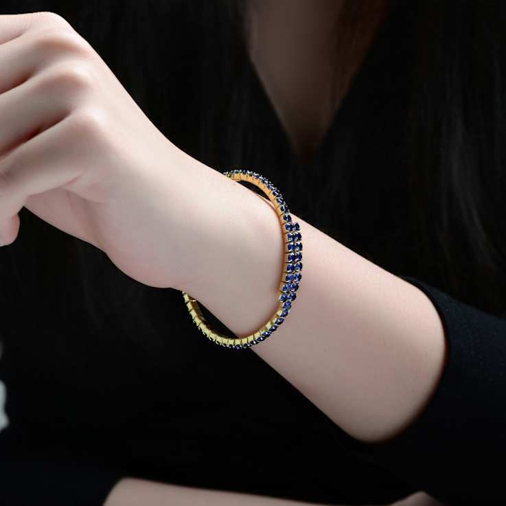 Sapphire Color CZ Bypass Tennis Bracelet In 14K Gold Over Brass