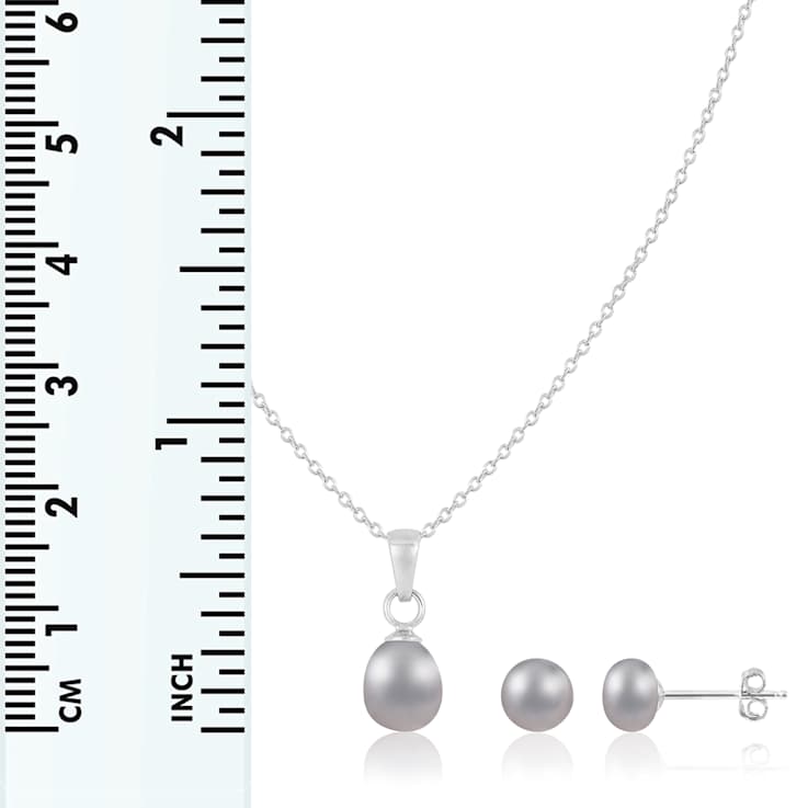 6mm Platinum Cultured Freshwater Pearl Rhodium Over Sterling Silver
Pendant & Earring Set