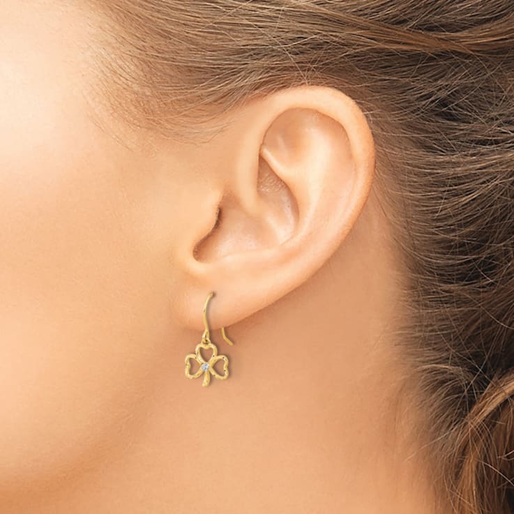 14k Yellow Gold and Rhodium Over 14k Yellow Gold Diamond-Cut Clover
Dangle Earrings