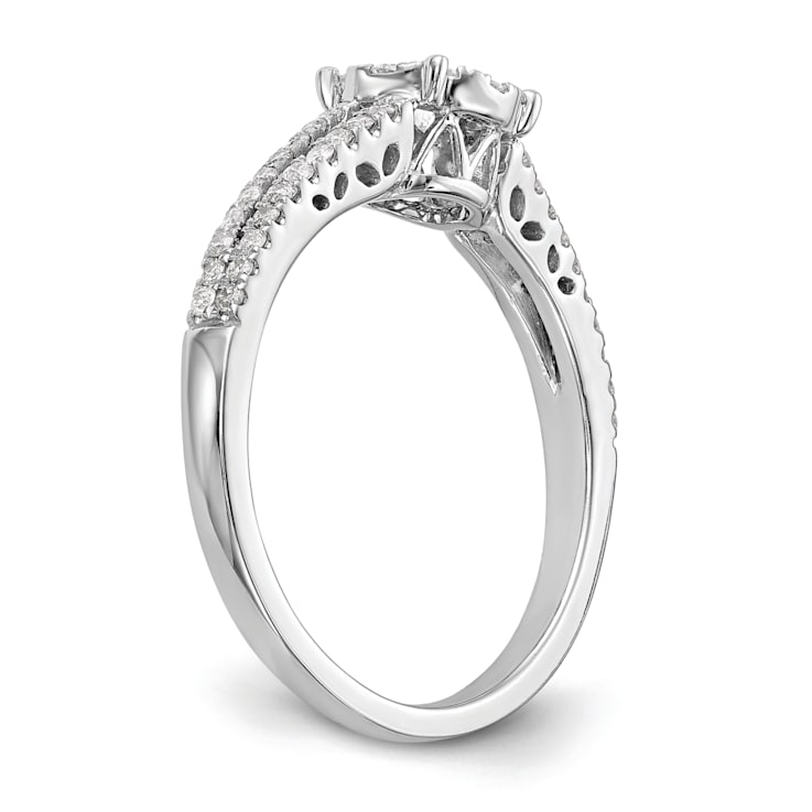Rhodium Over 14K White Gold Diamond Cluster Engagement Ring 0.47ctw