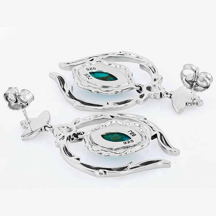 Blue Marquise Turquoise Oxidized Sterling Silver Earrings 13x8mm