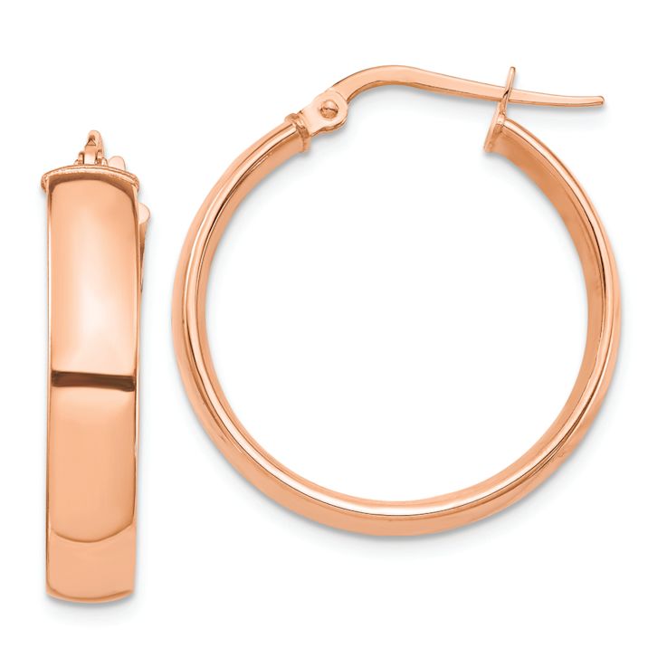 14k Rose Gold High Polished 1" Hoop Earrings