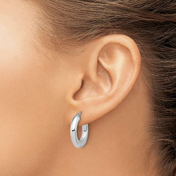 Rhodium Over 14k White Gold Polished 7/8" Tube Hoop Earrings