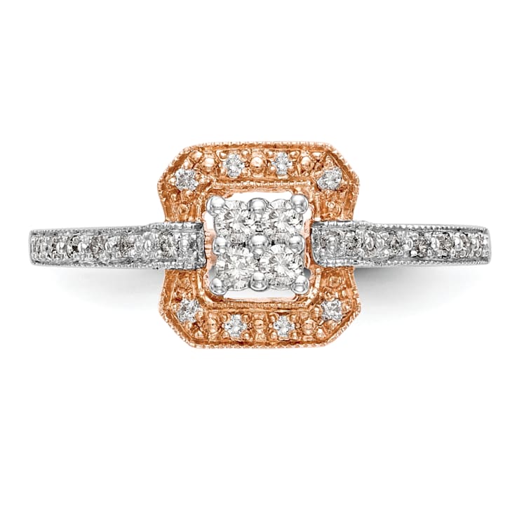 14K Rose Gold Diamond Cluster Engagement Ring 0.19ctw