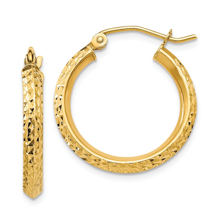 14k Yellow Gold 13/16" Diamond-Cut Knife Edge Hoop Earrings